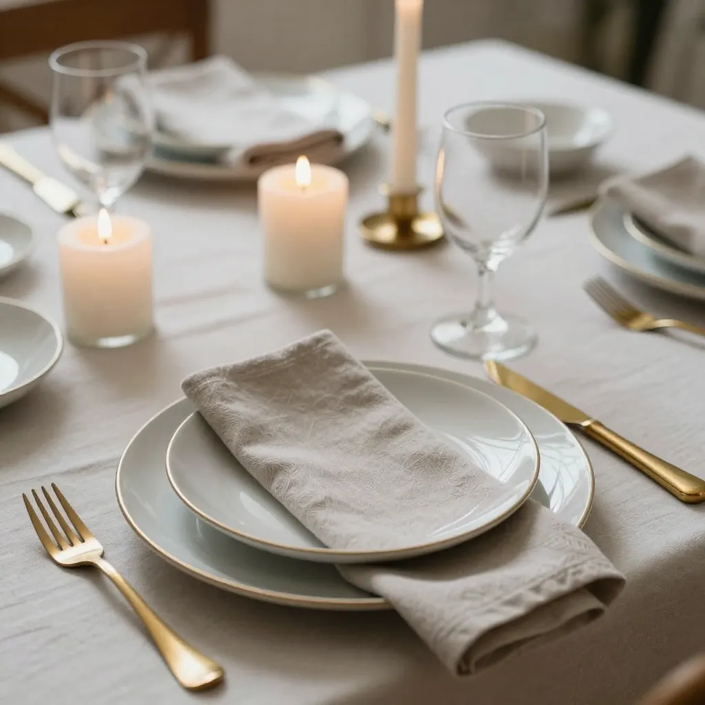 Minimalistische Tischdekoration mit reduzierten Elementen